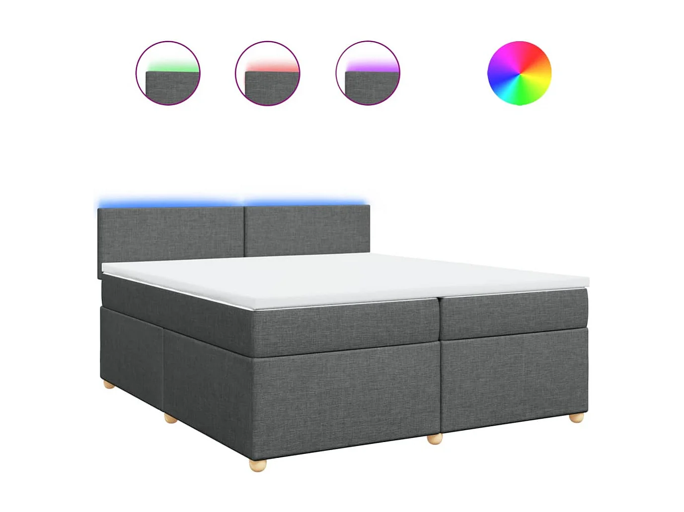 Sommier à lattes de lit avec matelas Gris foncé 200x200cm Tissu