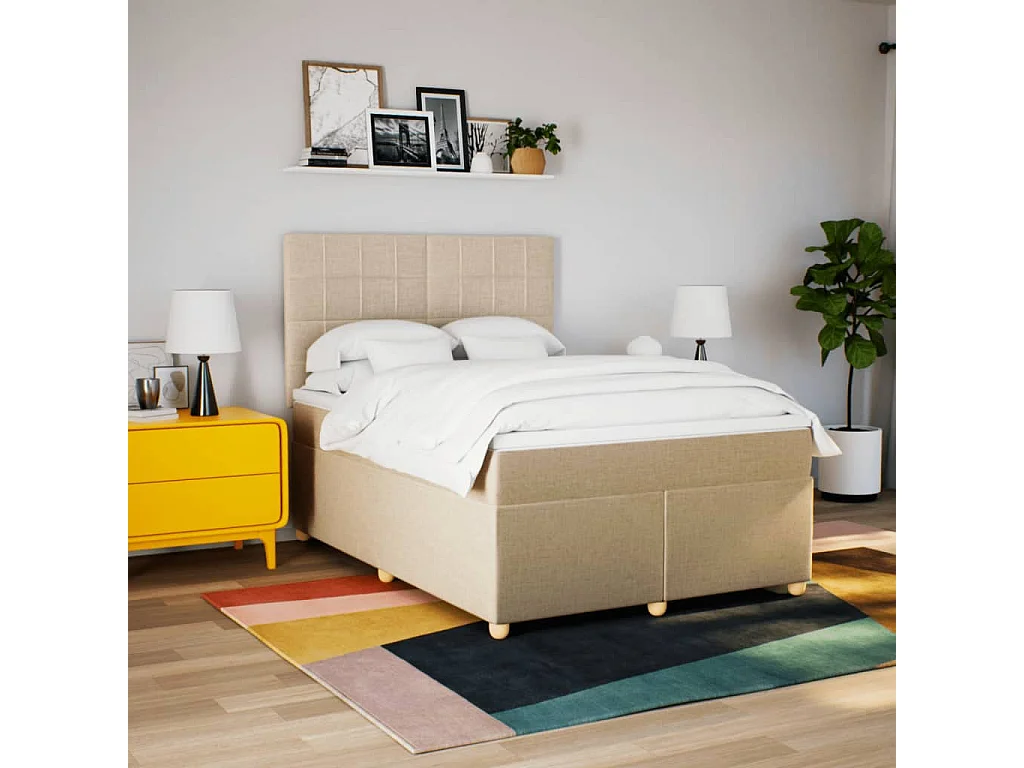 Sommier à lattes de lit avec matelas Crème 160x200 cm Tissu