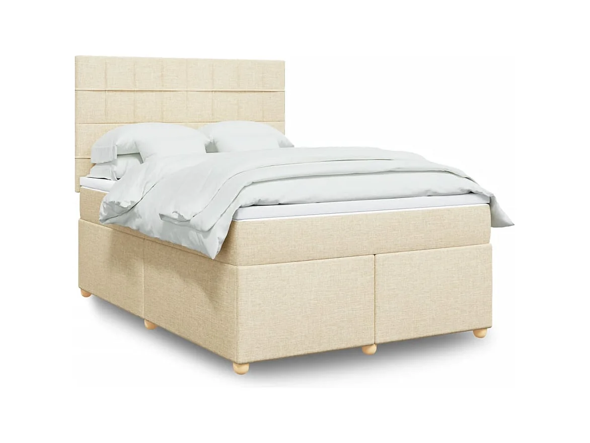 Sommier à lattes de lit avec matelas Crème 160x200 cm Tissu