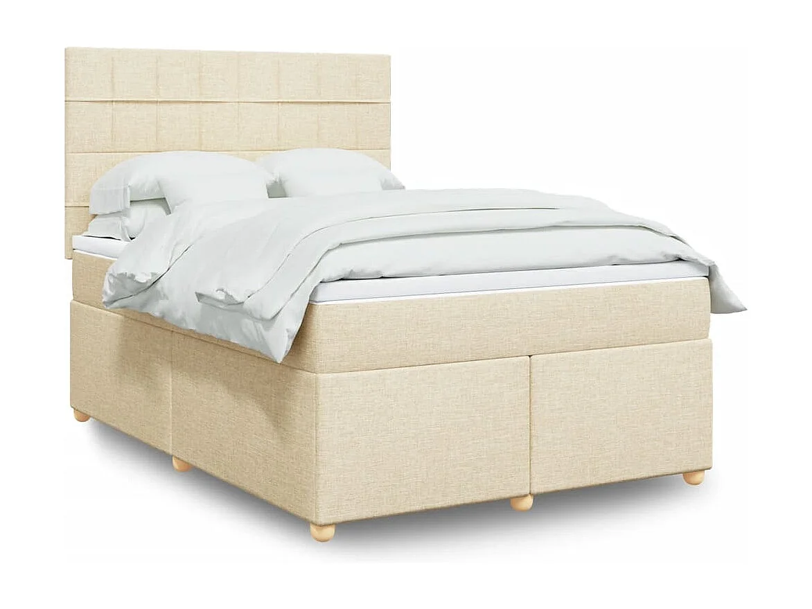 Cama box spring con colchón tela color crema 160x200 cm