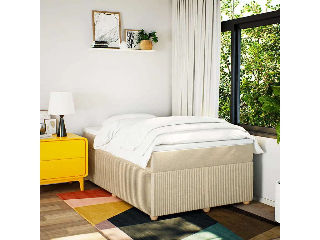 Sommier à lattes de lit avec matelas crème 120x190 cm tissu