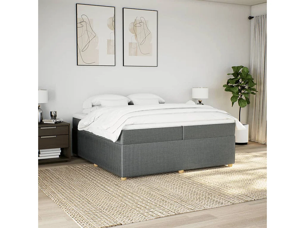 Sommier à lattes de lit avec matelas Gris foncé 200x200cm Tissu