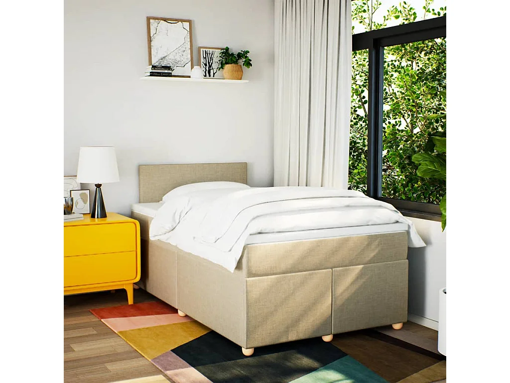 Sommier à lattes de lit avec matelas Crème 120x200 cm Tissu