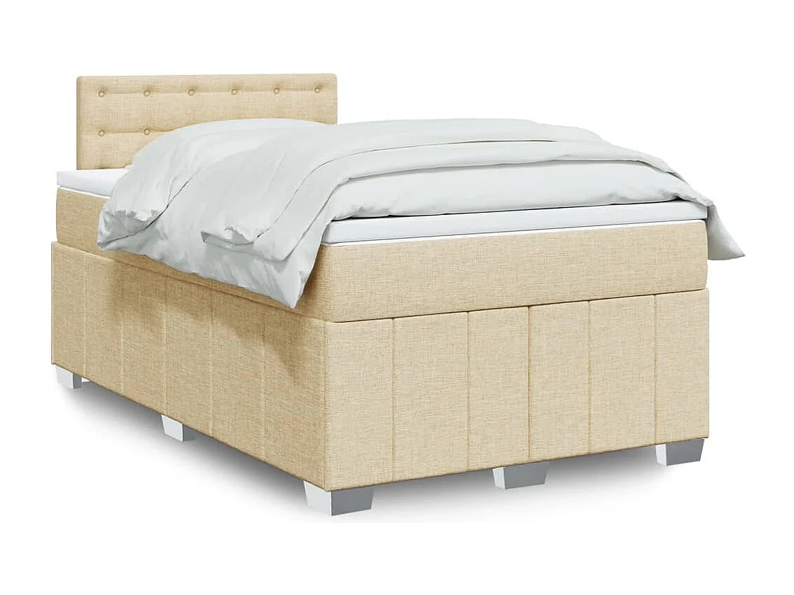 Cama box spring con colchón tela color crema 120x200 cm