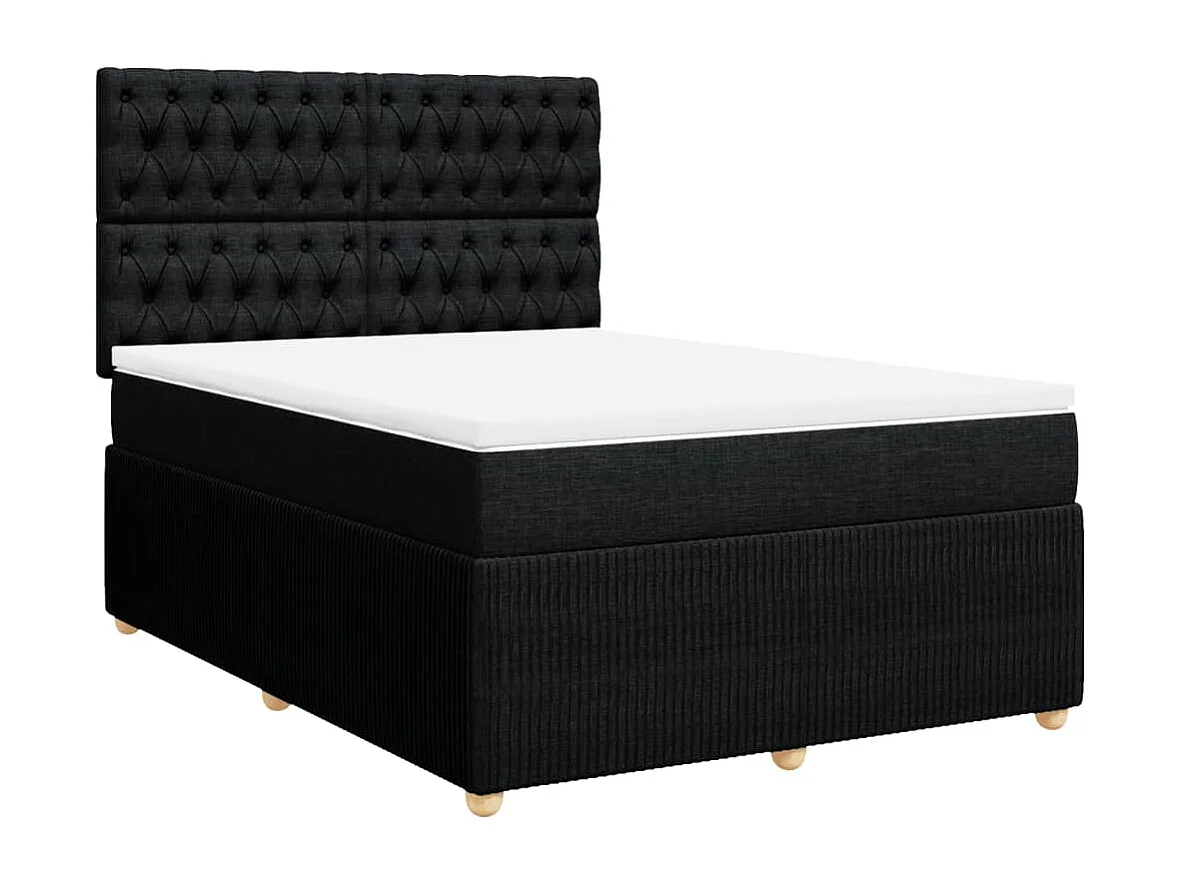 Cama box spring con colchón tela negro 140x190 cm