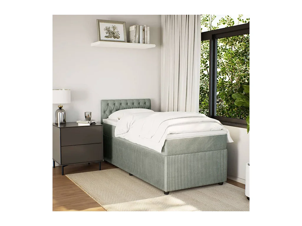 Cama com molas/colchão 90x200 cm veludo cinza-claro