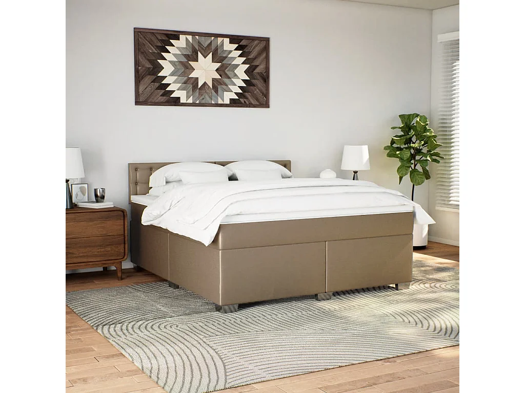 Cama box spring con colchón cuero sintético capuchino 180x200cm