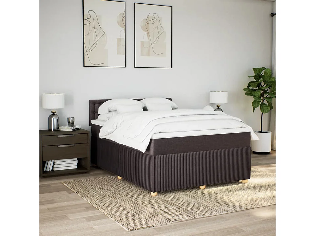 Cama com molas/colchão 160x200 cm tecido castanho-escuro