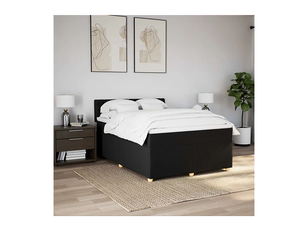 Sommier à lattes de lit avec matelas Noir 140x190 cm Tissu