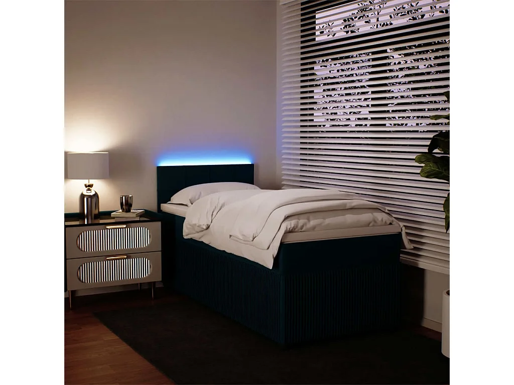 Cama boxspring com colchão 100x200 cm veludo azul