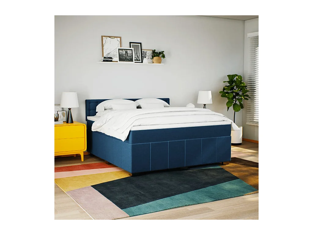 Cama com molas/colchão 180x200 cm tecido azul