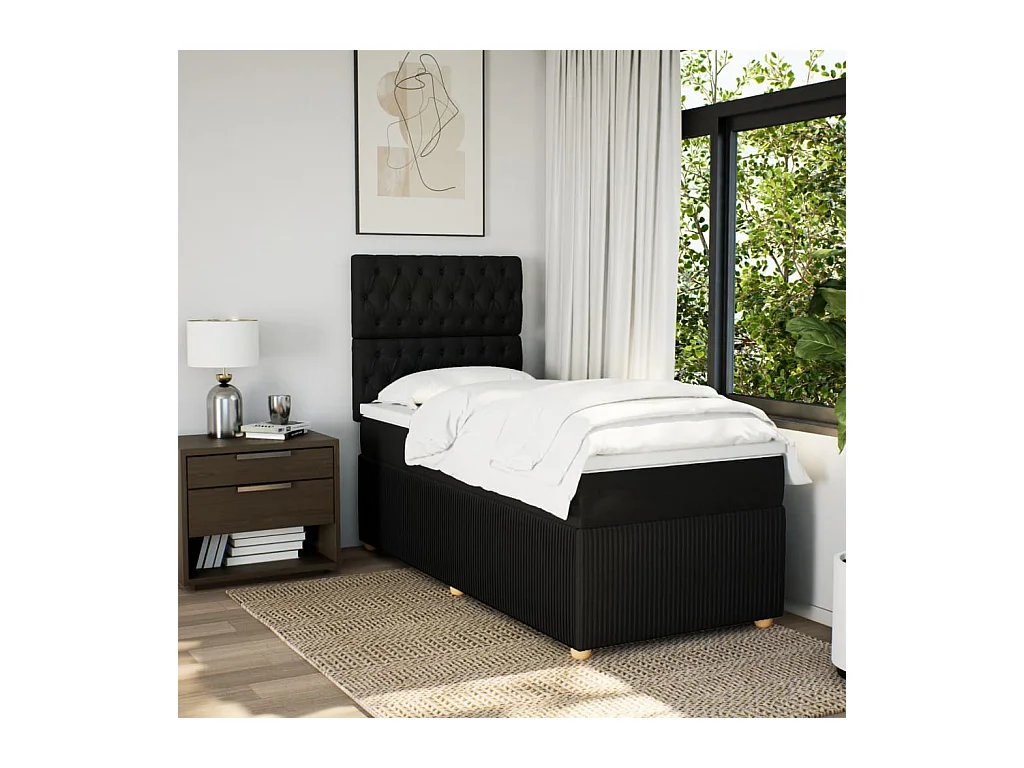 Sommier à lattes de lit et matelas Noir 80x200 cm Tissu