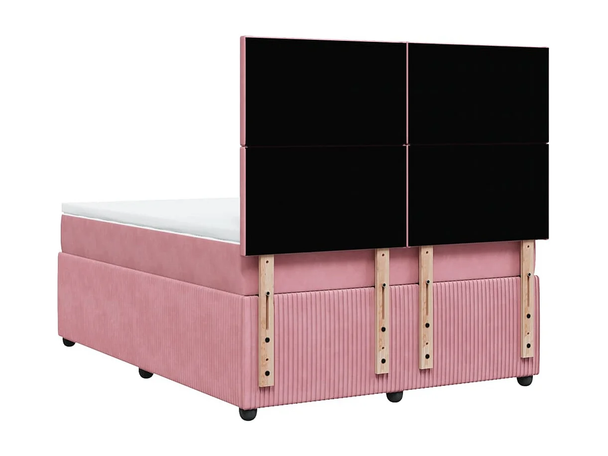 Cama box spring con colchón terciopelo rosa 140x200 cm