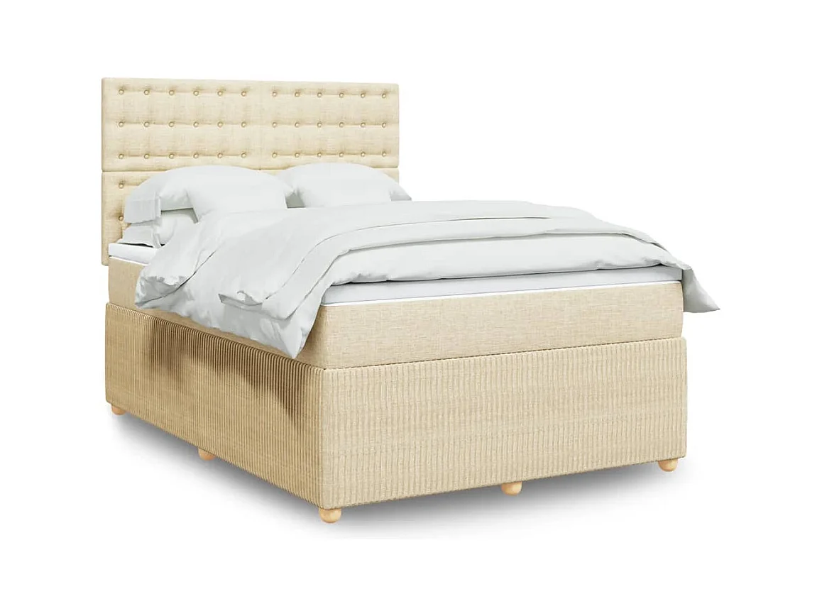 Cama box spring con colchón tela color crema 140x190 cm
