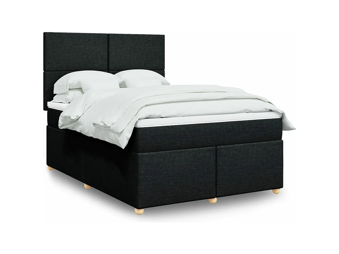 Sommier à lattes de lit avec matelas Noir 160x200 cm Tissu