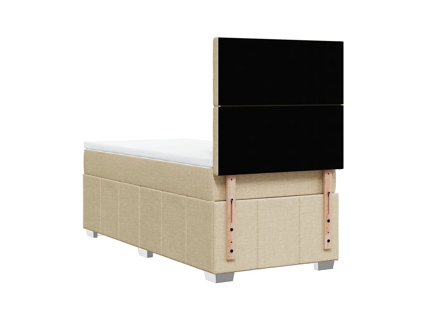 Cama box spring con colchón tela color crema 90x200 cm