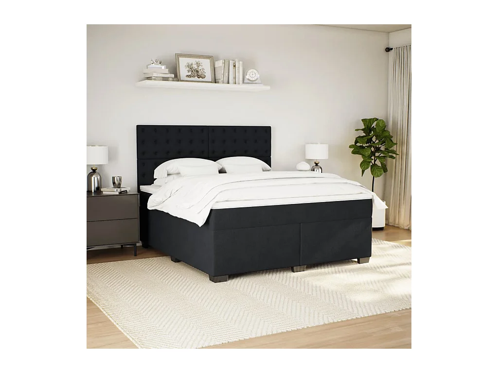 Sommier à lattes de lit avec matelas Noir 180x200 cm Velours