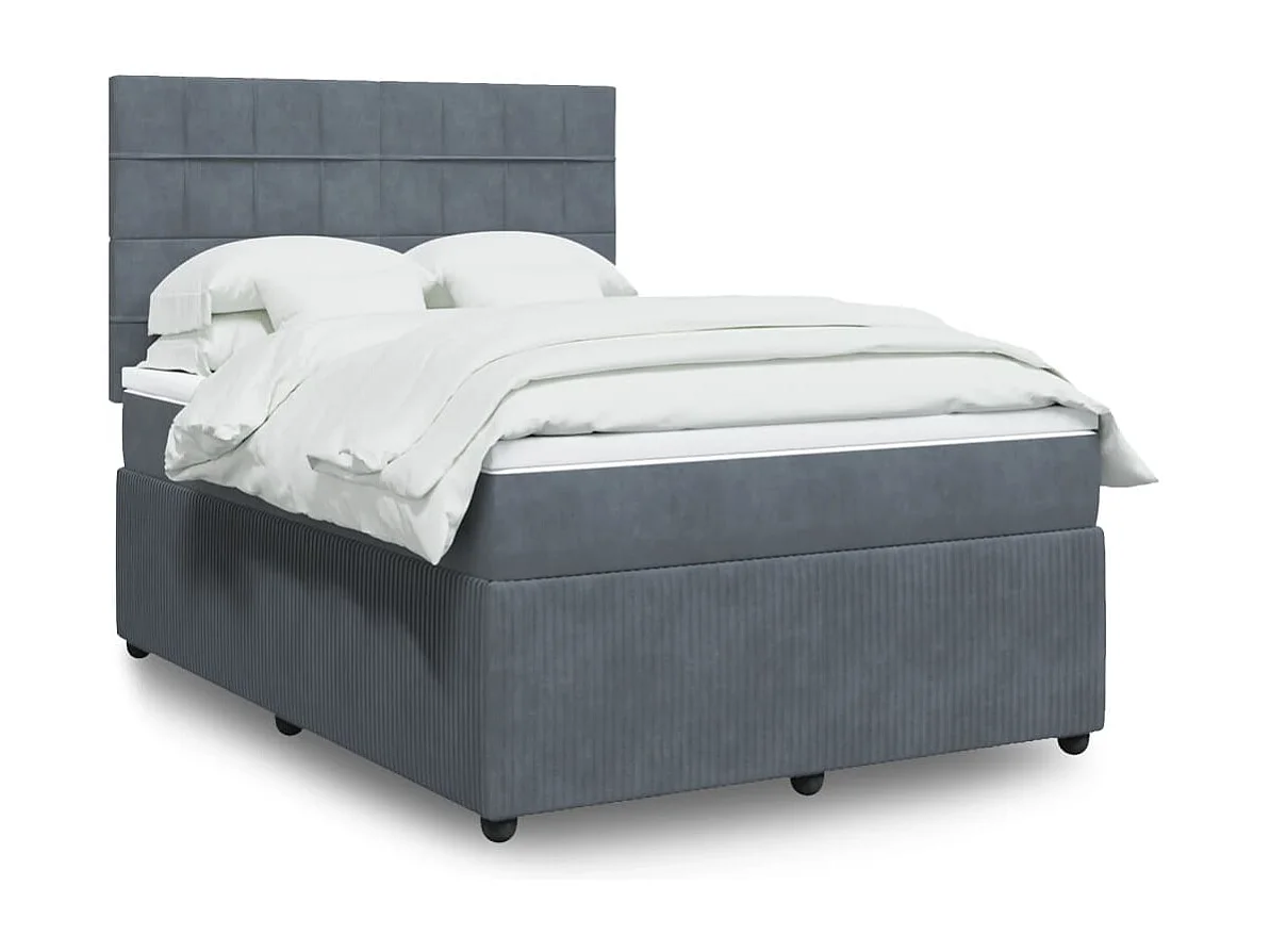 Cama com molas/colchão 140x190 cm veludo cinzento-escuro