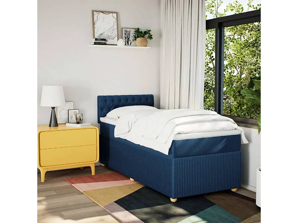 Sommier à lattes de lit avec matelas Bleu 100x200 cm Tissu