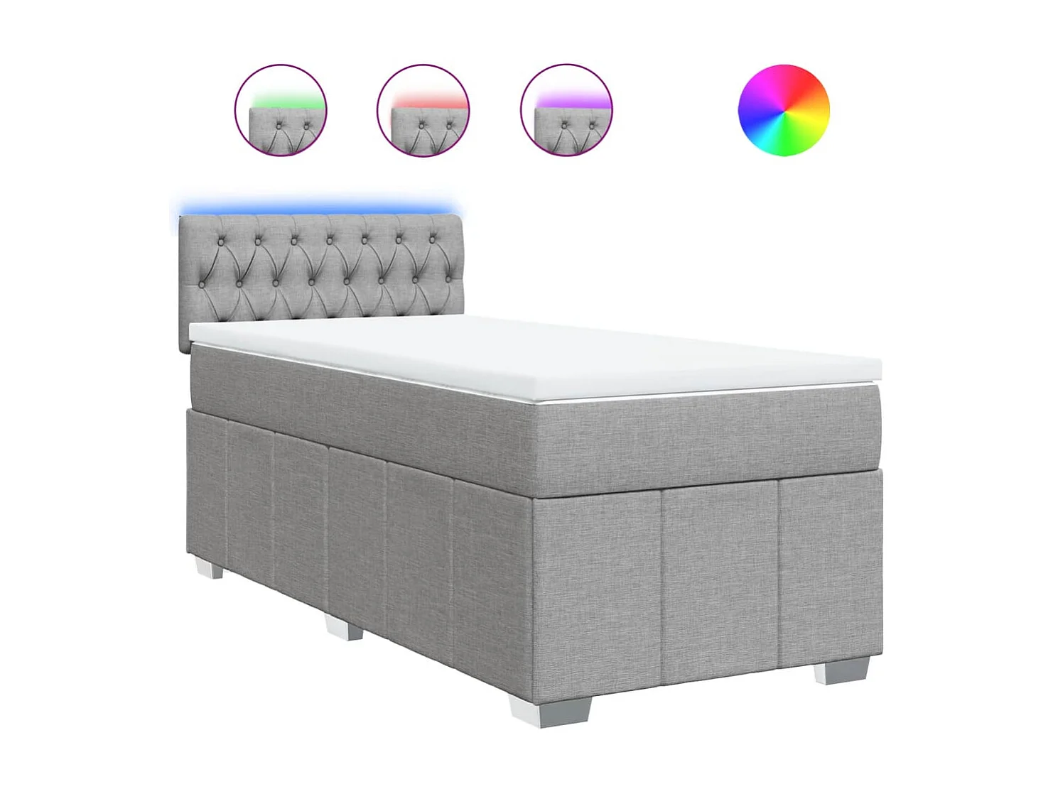 Cama box spring con colchón tela gris claro 90x190 cm