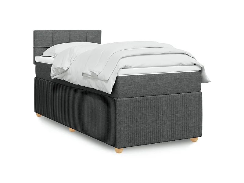 Cama box spring con colchón tela gris oscuro 90x200 cm