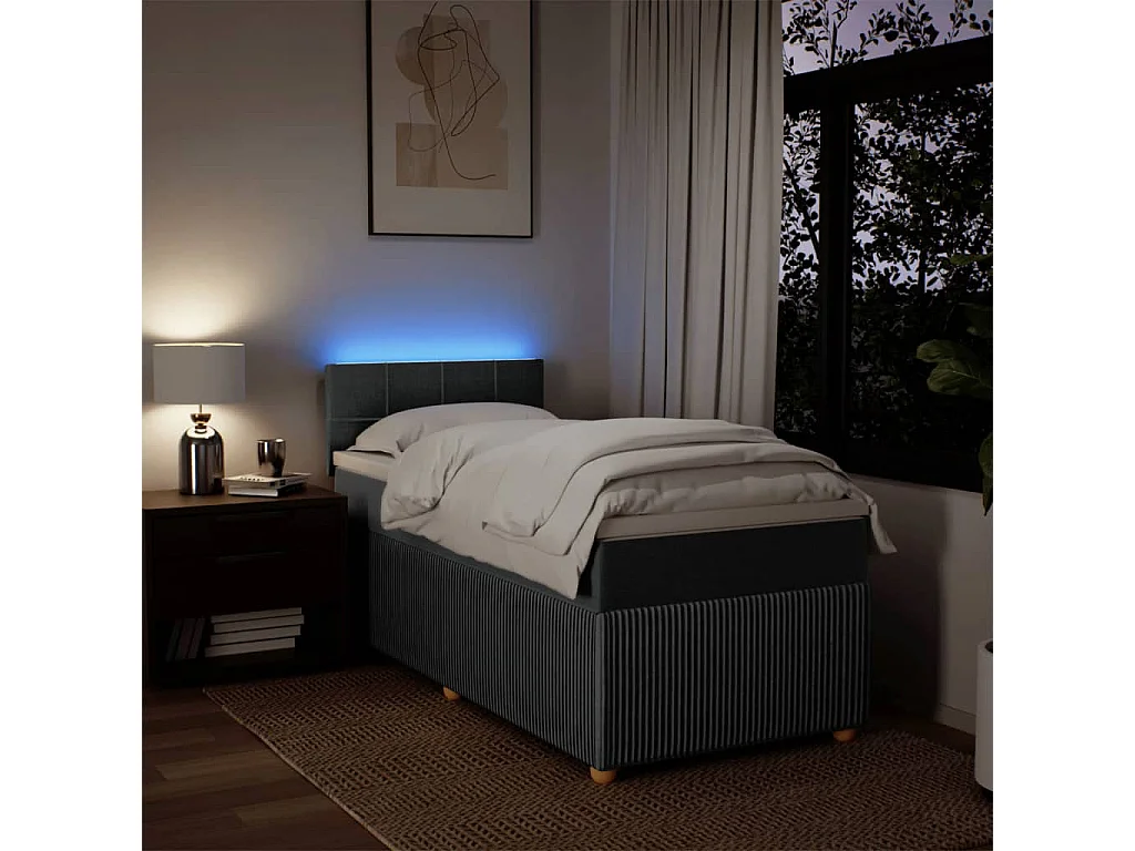 Cama box spring con colchón tela gris oscuro 90x200 cm