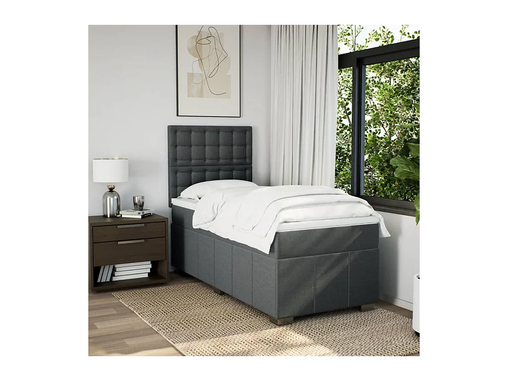 Sommier à lattes de lit avec matelas Gris foncé 90x200 cm Tissu