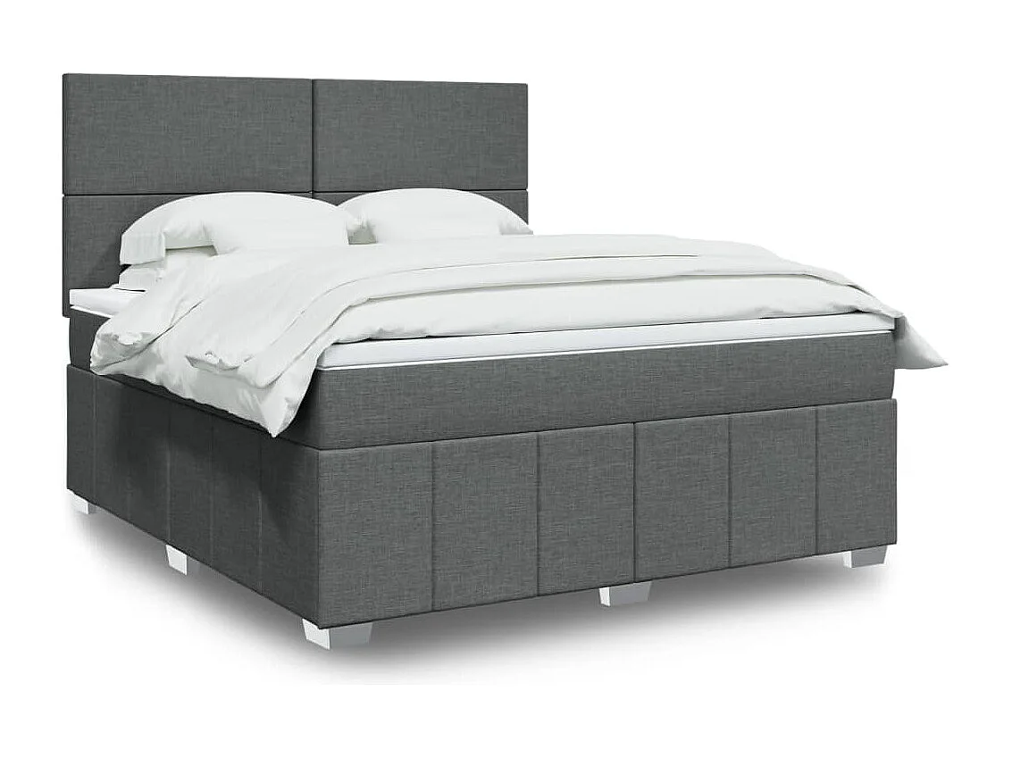 Cama box spring con colchón tela gris oscuro 180x200 cm