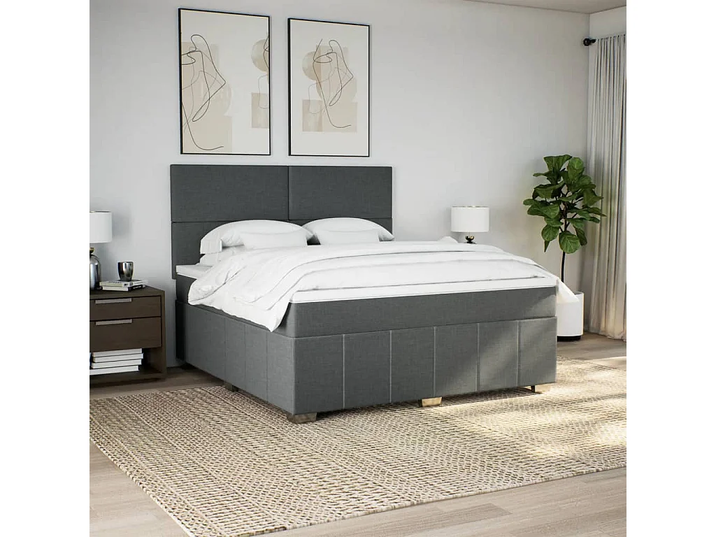 Cama box spring con colchón tela gris oscuro 180x200 cm