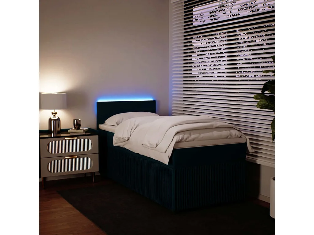 Cama box spring con colchón terciopelo azul 90x200 cm