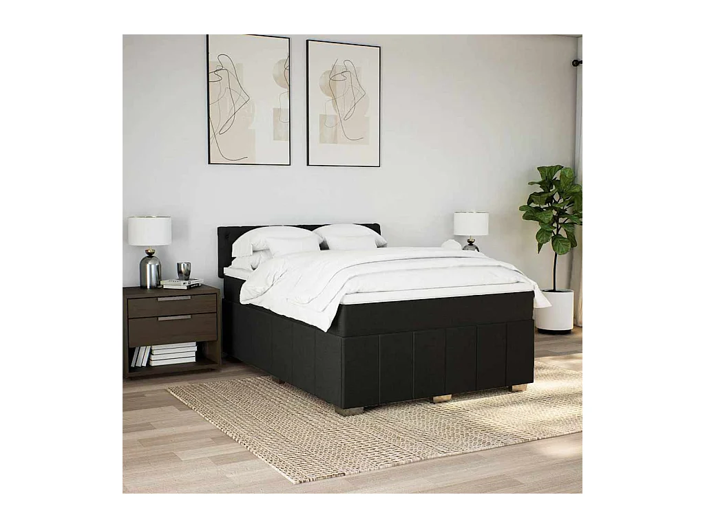 Cama com molas/colchão 140x190 cm tecido preto