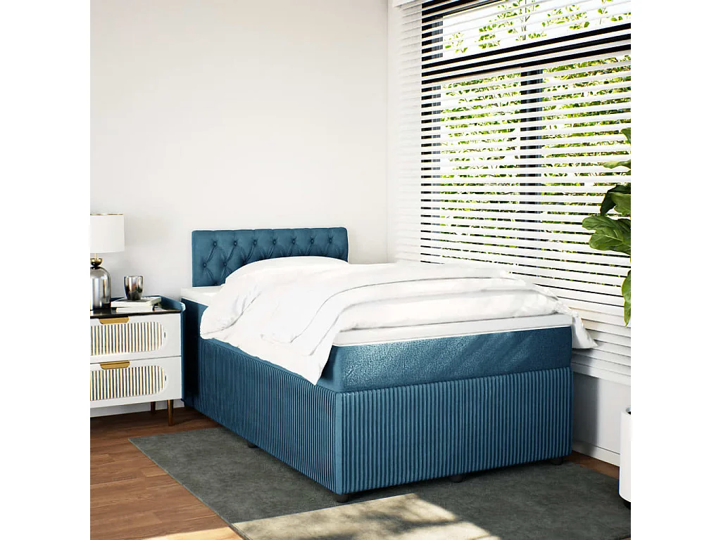 Cama box spring con colchón terciopelo azul 120x200 cm