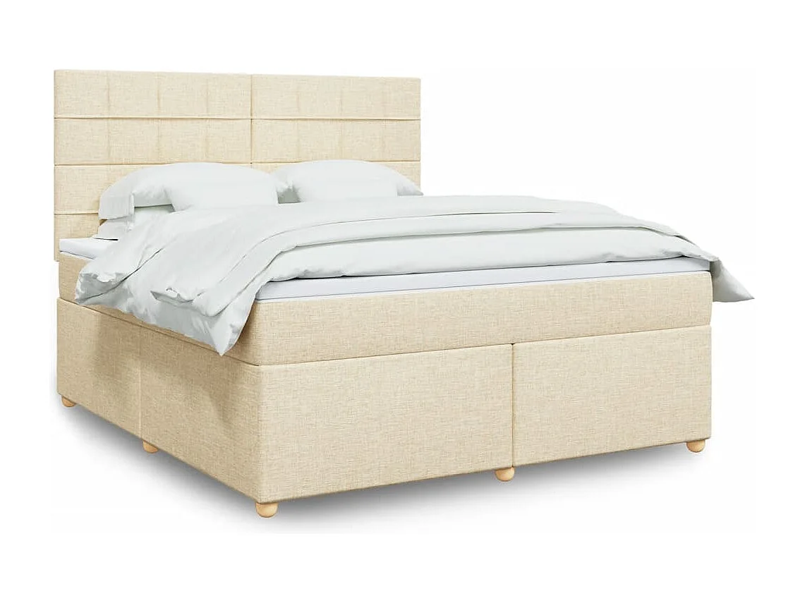 Cama box spring con colchón tela color crema 180x200 cm