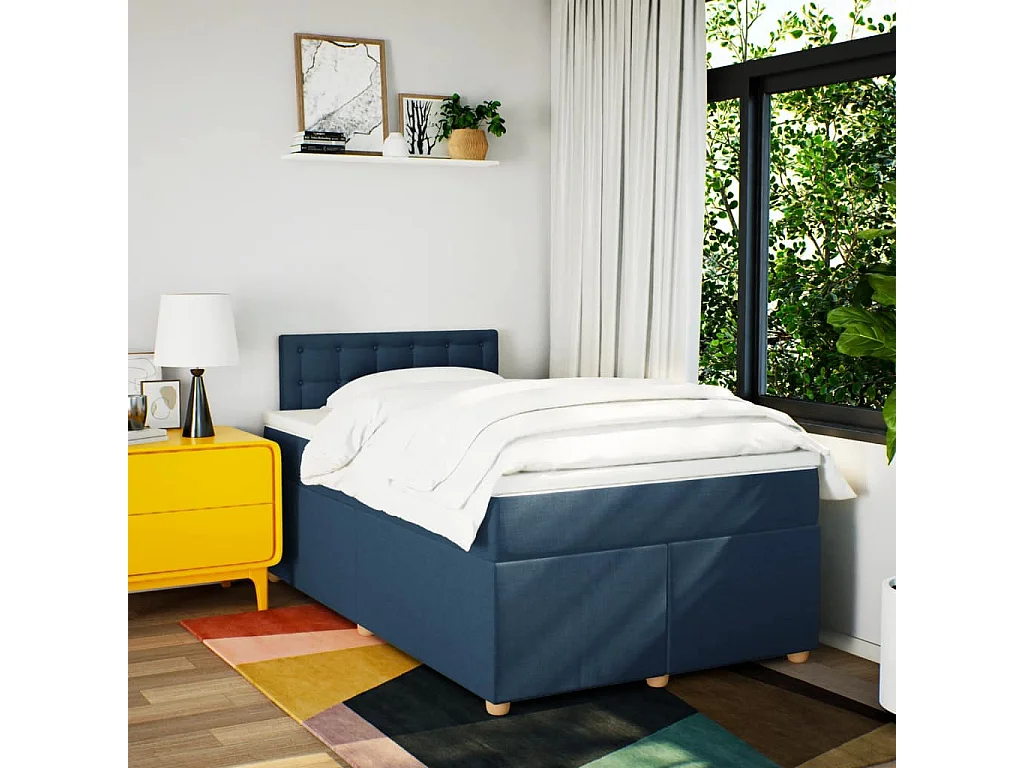 Sommier à lattes de lit avec matelas Bleu 120x200 cm Tissu