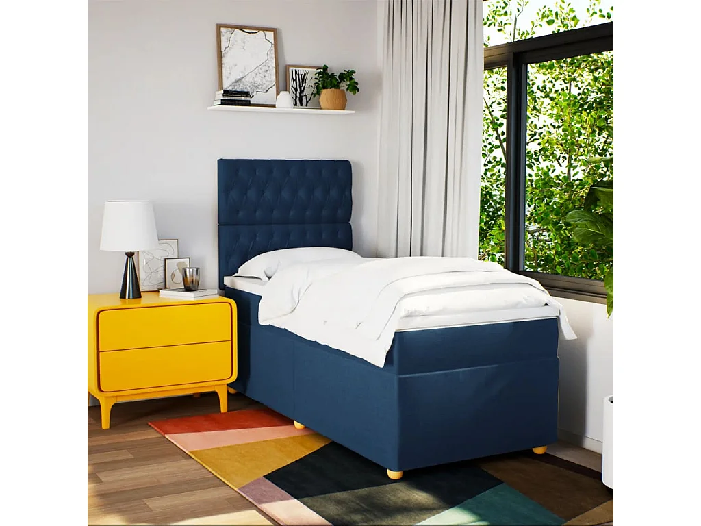 Boxspring met matras stof blauw 90x200 cm