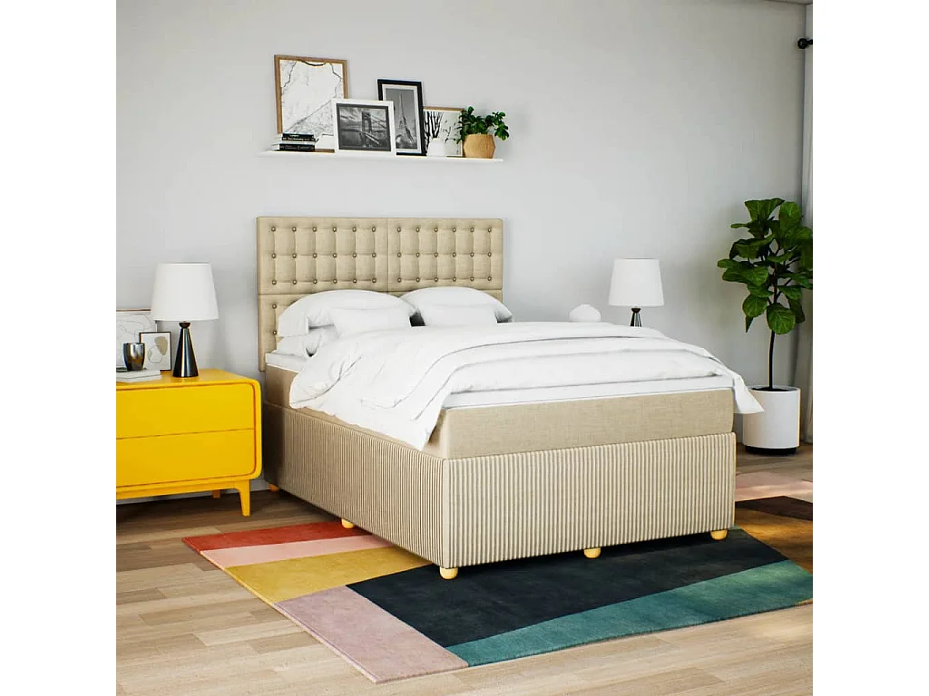 Cama com molas/colchão 140x200 cm tecido cor creme