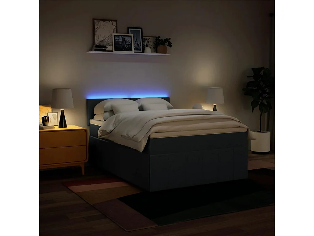 Sommier à lattes de lit avec matelas Bleu 160x200 cm Tissu