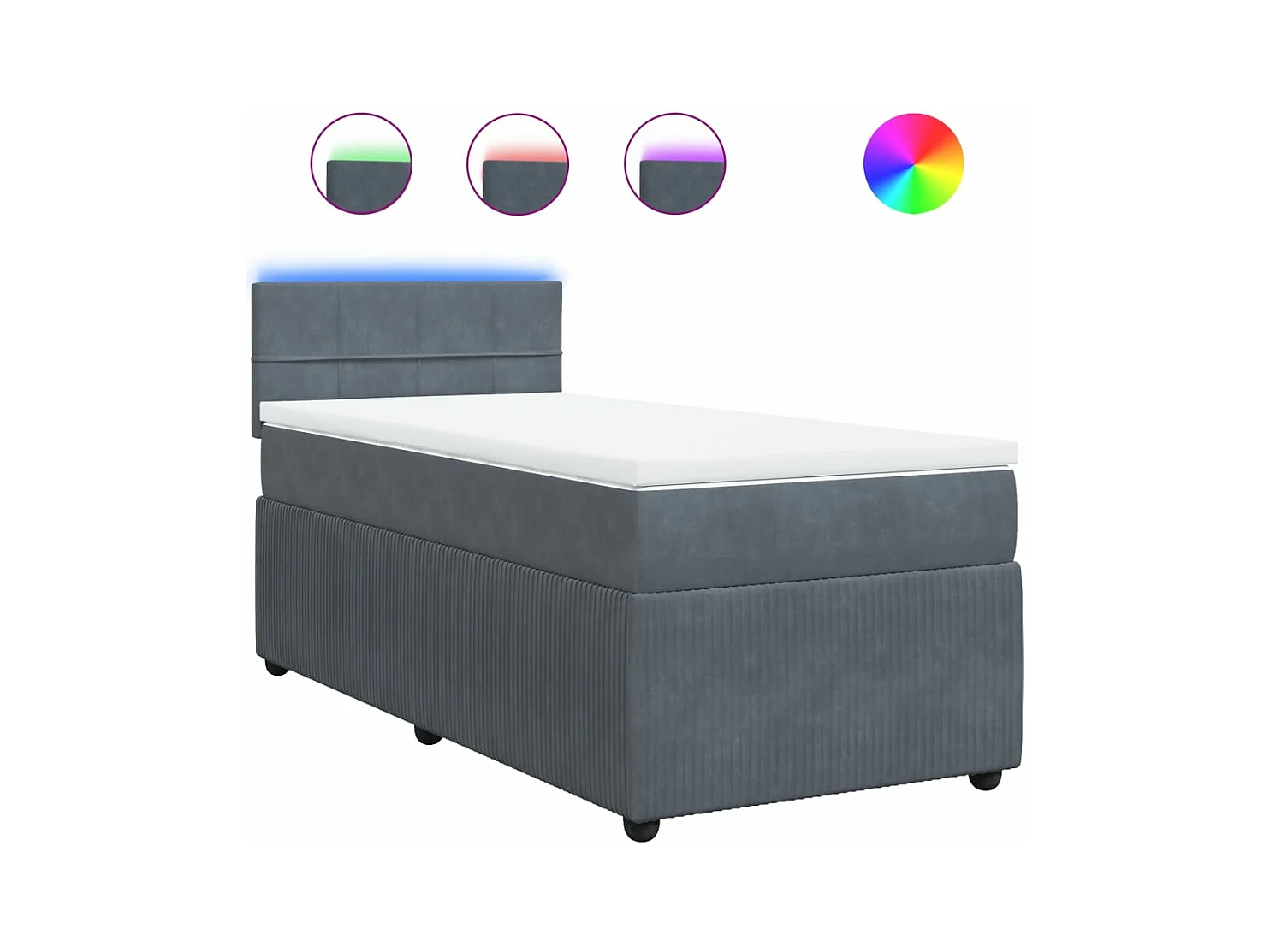 Sommier à lattes de lit et matelas Gris foncé 90x190 cm Velours