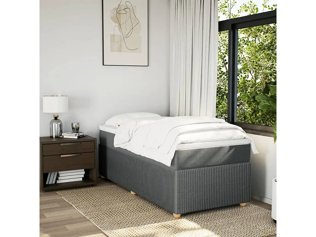 Sommier à lattes de lit avec matelas Gris foncé 90x200 cm Tissu