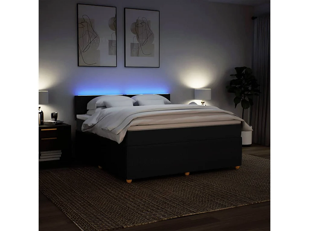 Cama box spring con colchón tela negro 180x200 cm