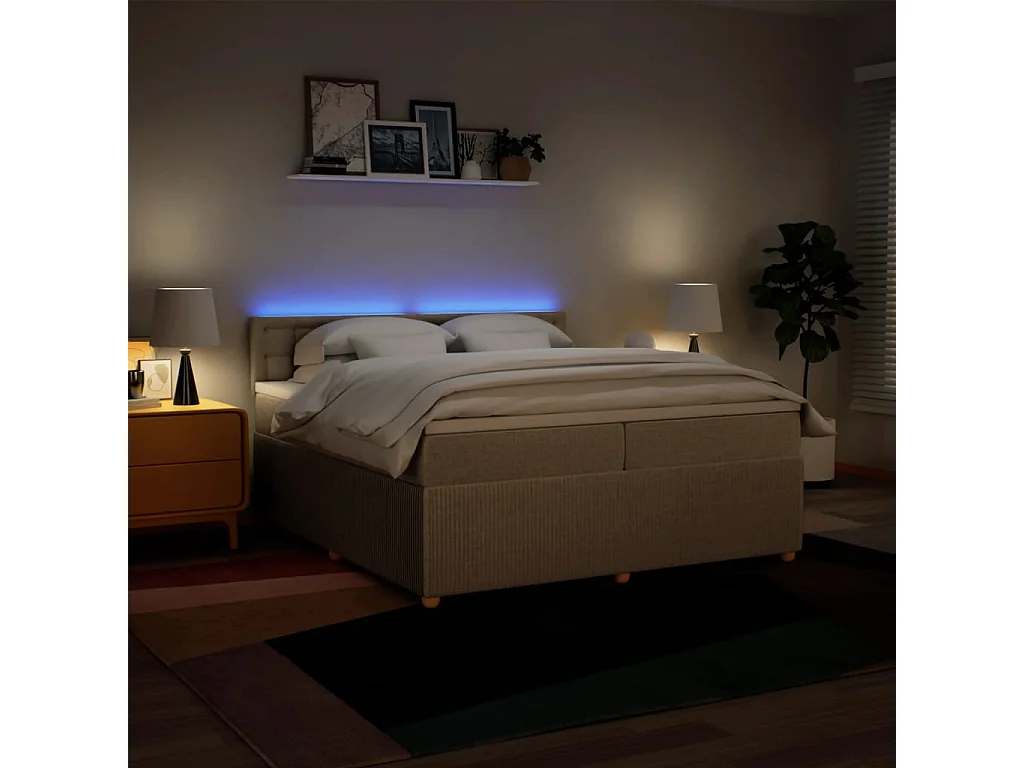 Cama box spring con colchón tela color crema 200x200 cm