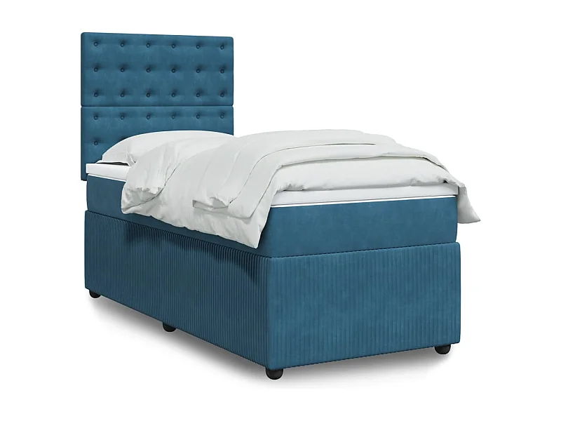 Cama boxspring com colchão 90x200 cm veludo azul
