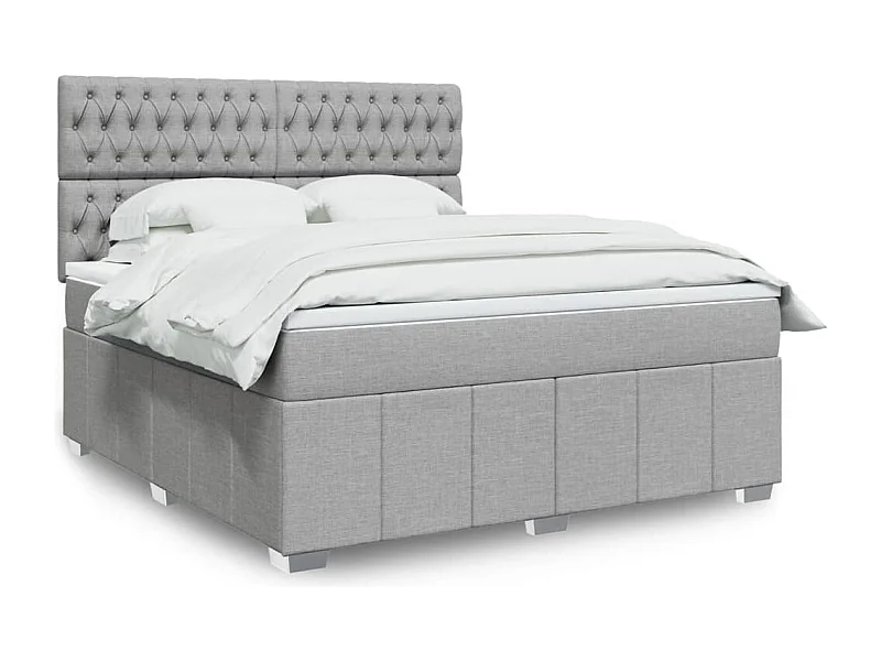 Cama box spring con colchón tela gris claro 180x200 cm