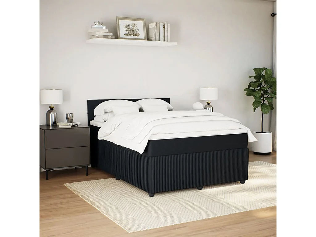 Sommier à lattes de lit avec matelas Noir 140x190 cm Velours