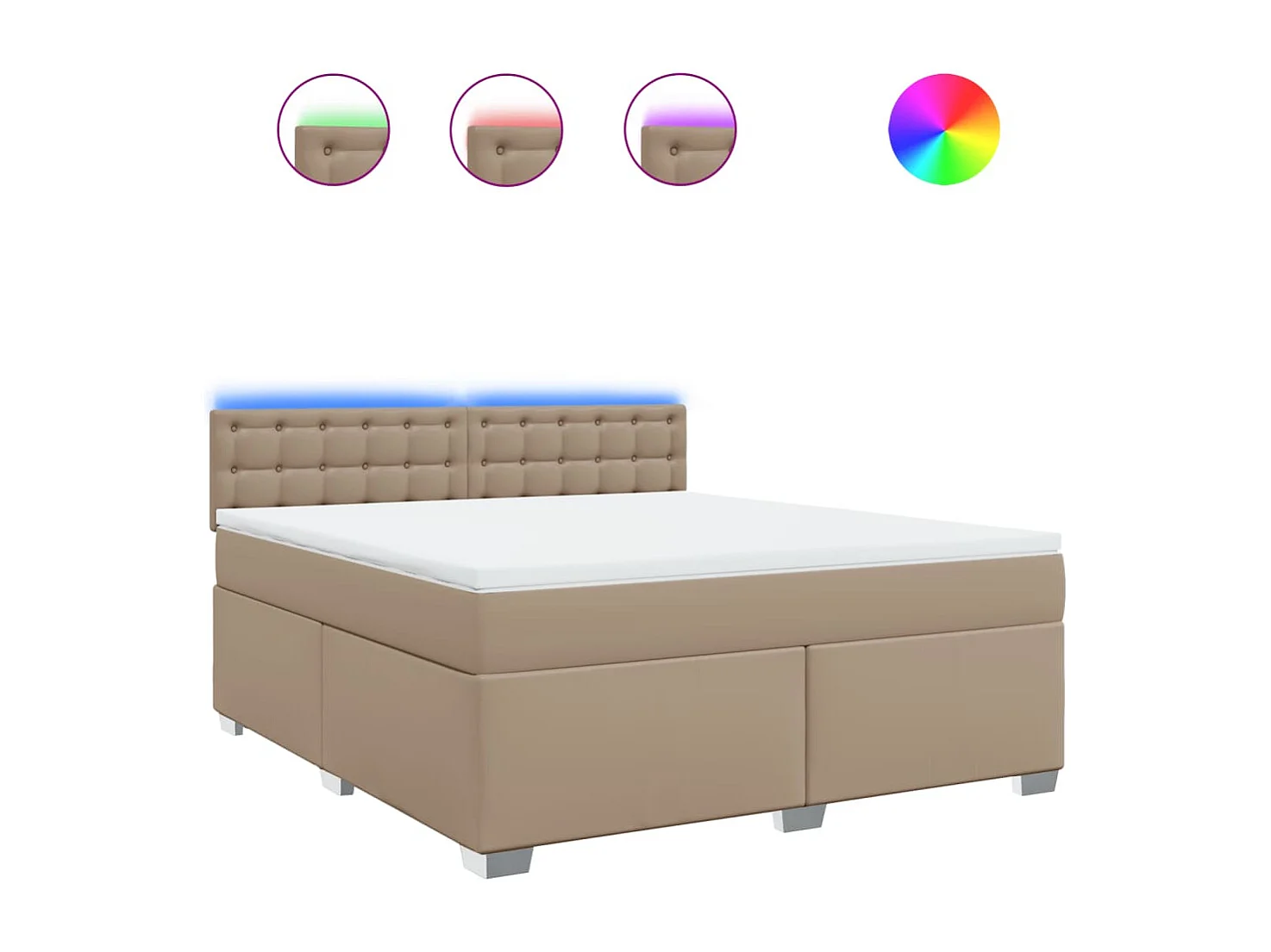 Cama box spring con colchón cuero sintético capuchino 180x200cm