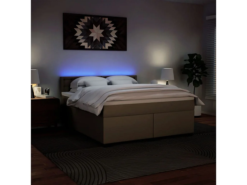 Cama box spring con colchón cuero sintético capuchino 180x200cm