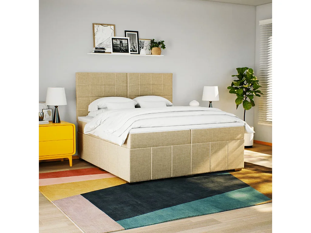 Sommier à lattes de lit avec matelas Crème 200x200 cm Tissu