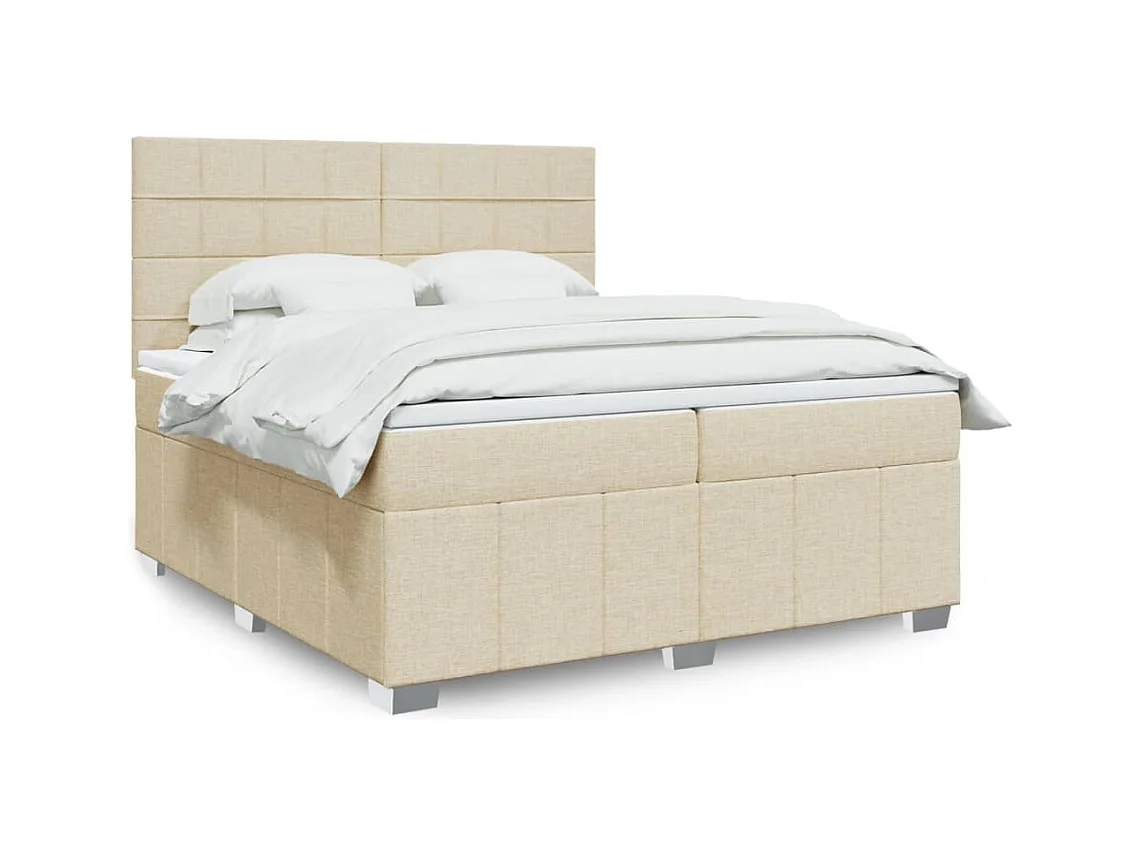 Cama box spring con colchón tela color crema 200x200 cm