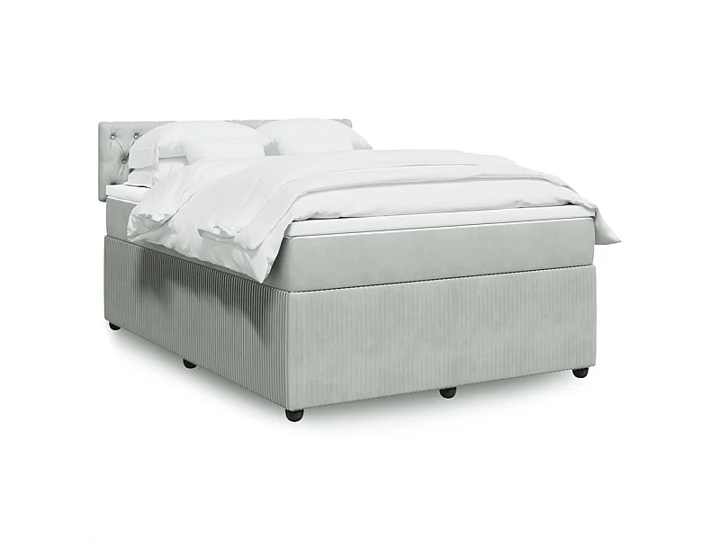 Cama com molas/colchão 140x190 cm veludo cinzento-claro