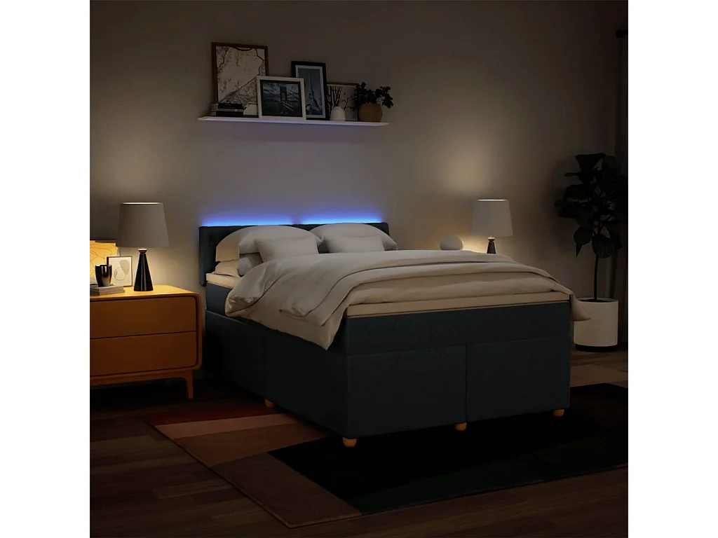 Sommier à lattes de lit avec matelas Bleu 140x190 cm Tissu